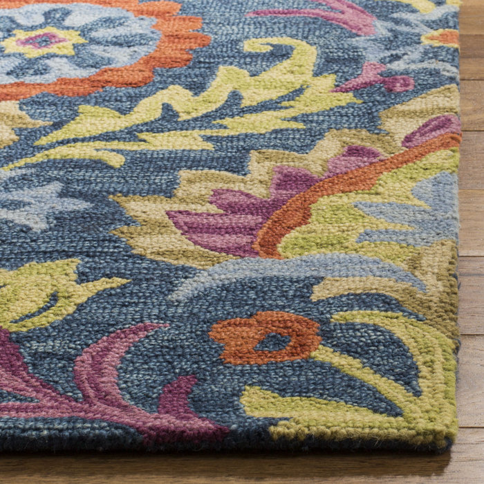Bungalow Rose Talmo Handmade Hand Hooked Wool Blue/Yellow Rug & Reviews
